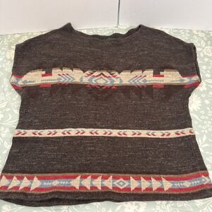 Lauren Ralph Lauren Aztec Short Sleeve Sweater 100% Cotton Wide Neck Women's Lrg